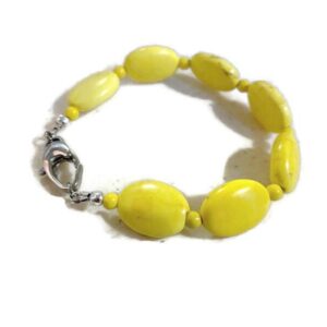 Yellow Howlite Gemstone Bracelet – Sterling Silver Plated, Handmade Jewelry