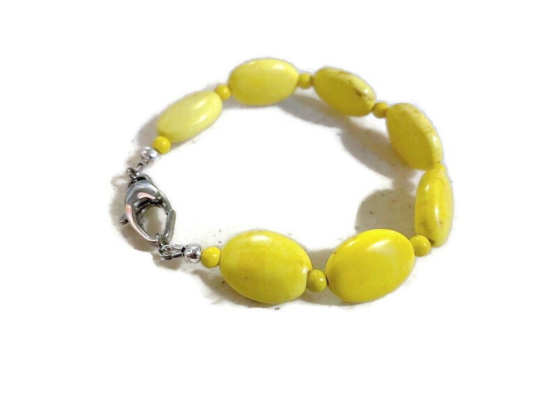 Yellow Howlite Gemstone Bracelet – Sterling Silver Plated, Handmade Jewelry