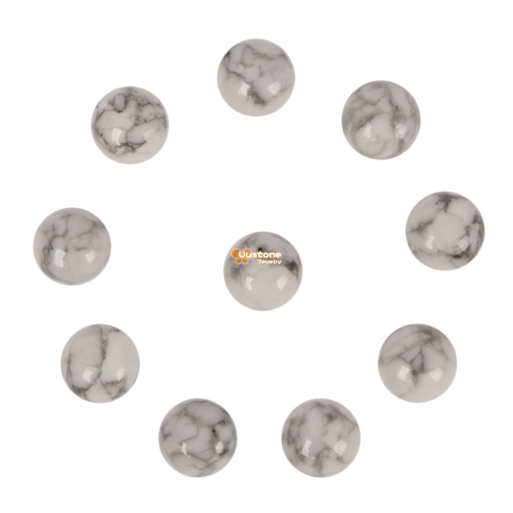 10 Pcs Of 14mm White Howlite Round Flatback Cab Cabochon