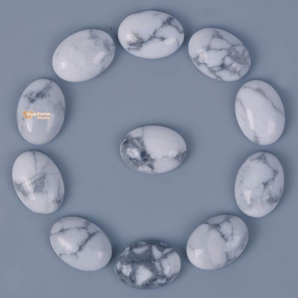 14mm Natural White Howlite Gemstone Oval Flatback Cab Cabochon