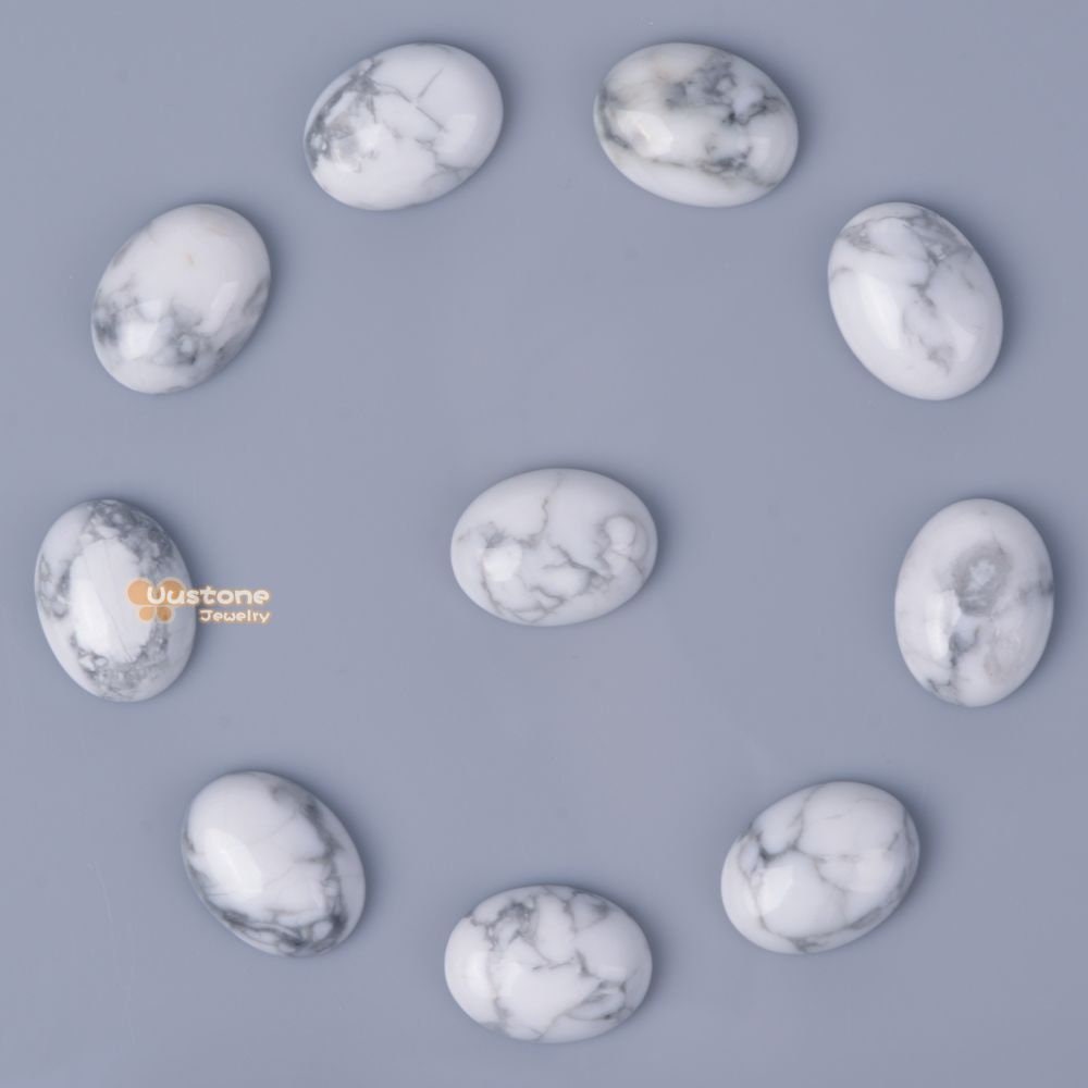 16mm Natural White Howlite Gemstone Oval Flatback Cab Cabochon
