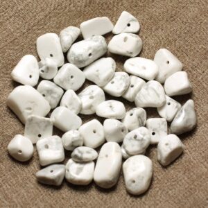 Fil 88cm 160pc Environ - Perles Pierre Howlite Grosses Rocailles Chips 5-15mm Blanc Gris