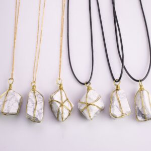 White Howlite Crystal Necklaces Handmade in USA Wire Wrapped Raw Natural Gemstone Crystal Necklace Handmade Jewelry Raw White Howlite