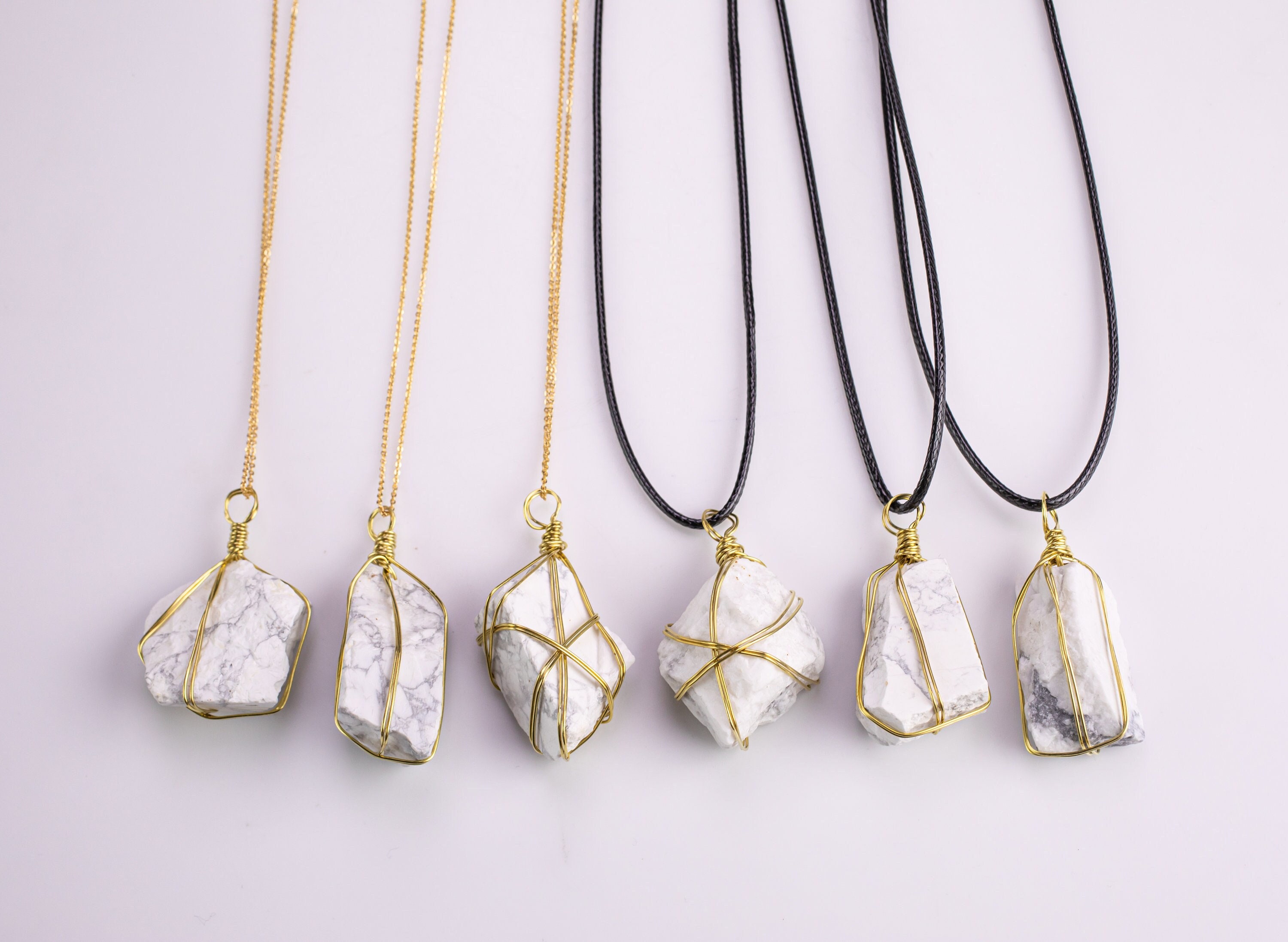 White Howlite Crystal Necklaces Handmade In Usa Wire Wrapped Raw Natural Gemstone Crystal Necklace Handmade Jewelry Raw White Howlite