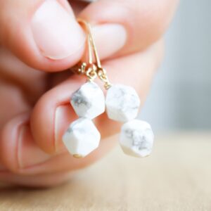 Howlite Earrings 14k Gold Fill . White Stone Earrings Handmade