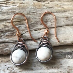 Howlite and Copper Wire Drop Earrings