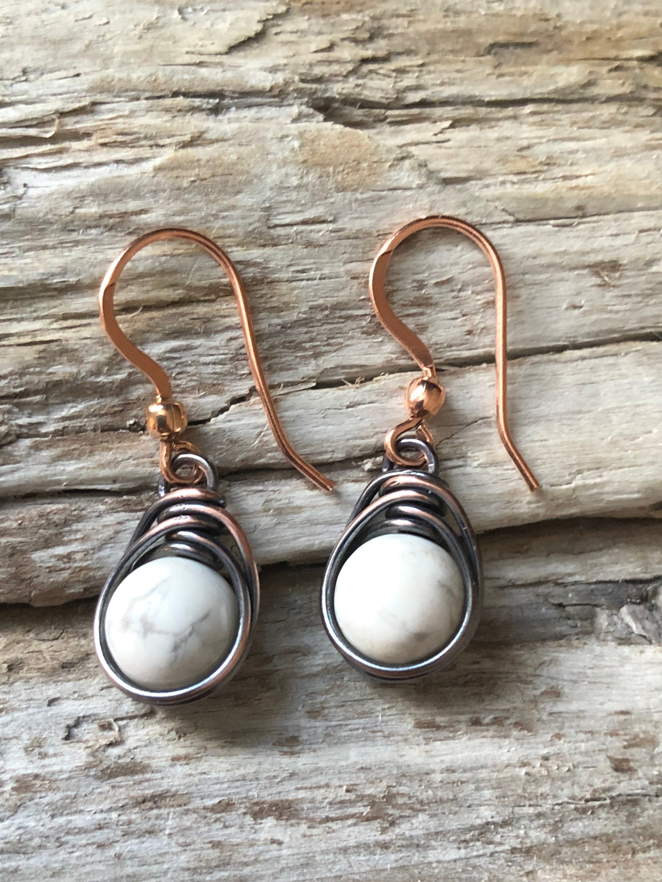 Howlite And Copper Wire Drop Earrings