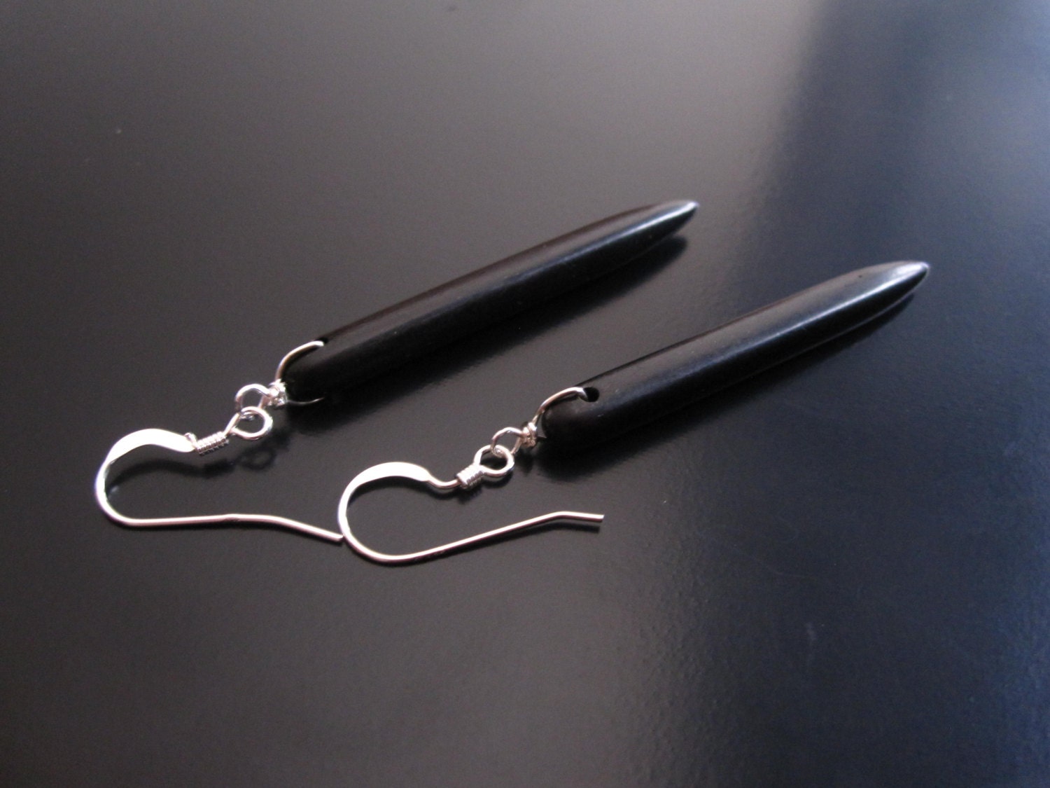 Black Howlite Spike Earrings: Dangle Drop, Sterling Silver, 14k Gold Filled Black Howlite Spike Earrings: Dangle Drop, Sterling Silver, 14k Gold Filled