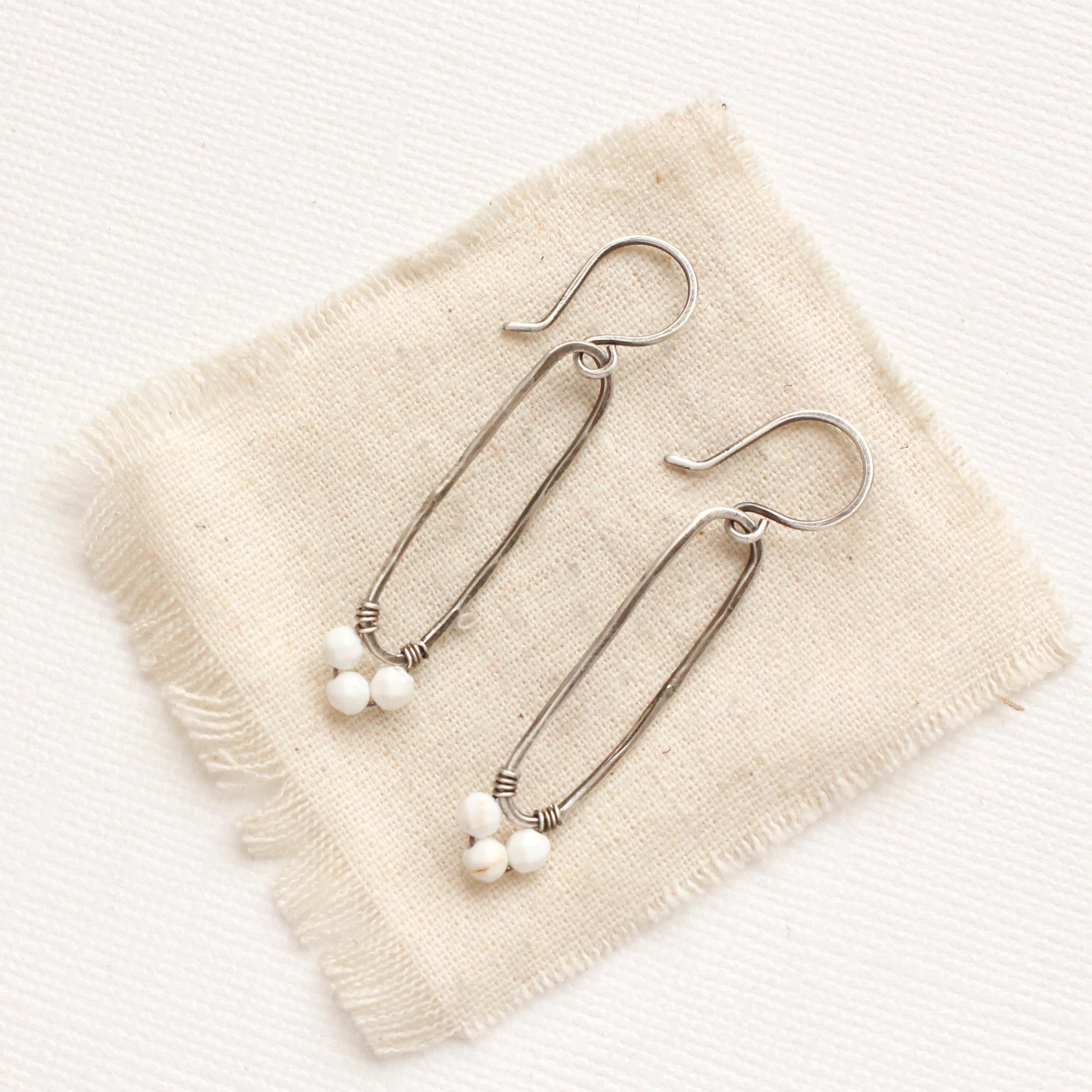 Howlite Forged Long Hoop Earrings, Silver Hoops, Rustic Earrings, Neutral Earrings, Lightweight Hoops, Minimalist Earrings, Handmade Hoops