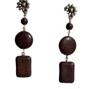 Howlite Gemstone Earrings - Sterling Silver Flower Studs, Handmade