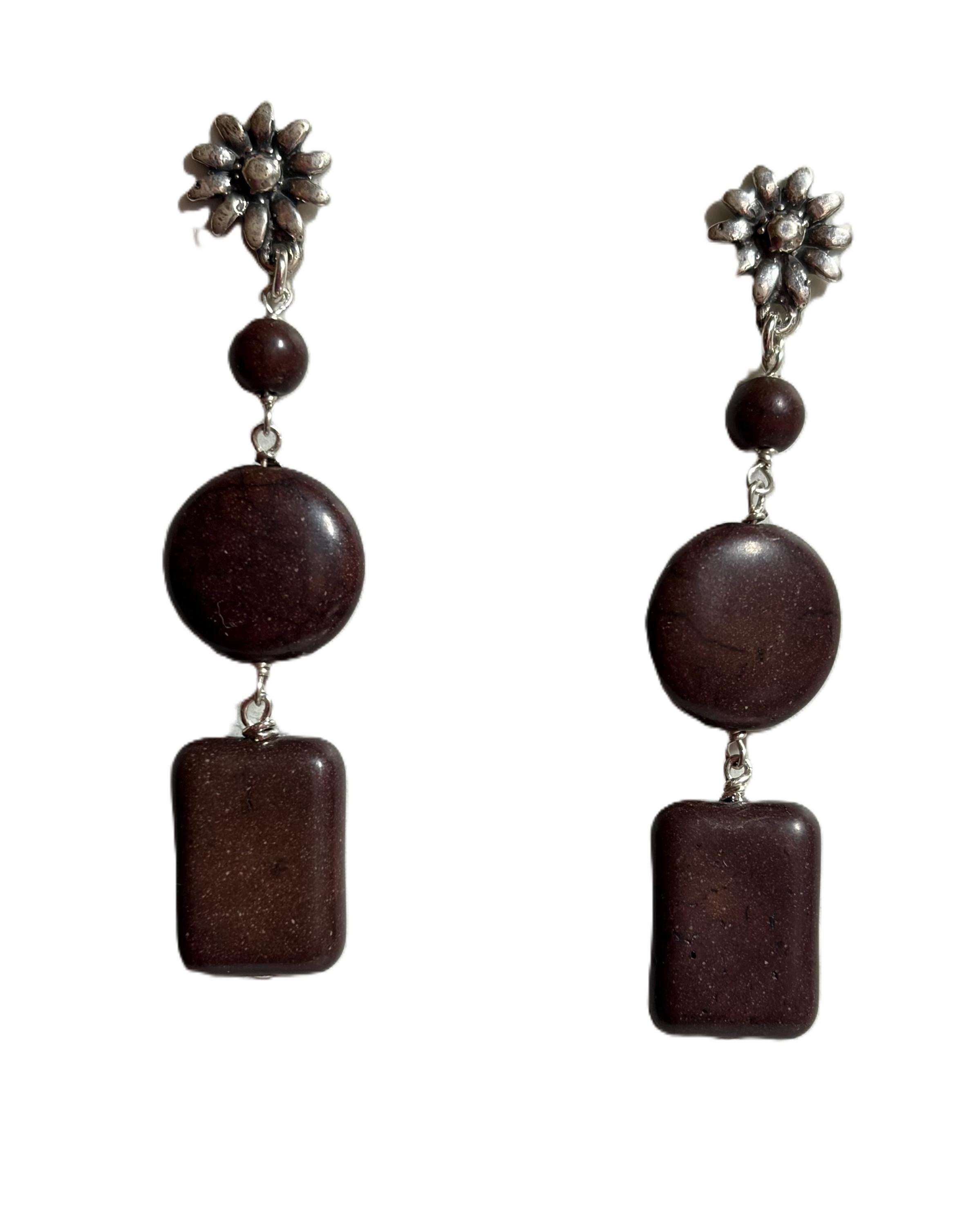 Howlite Gemstone Earrings - Sterling Silver Flower Studs, Handmade