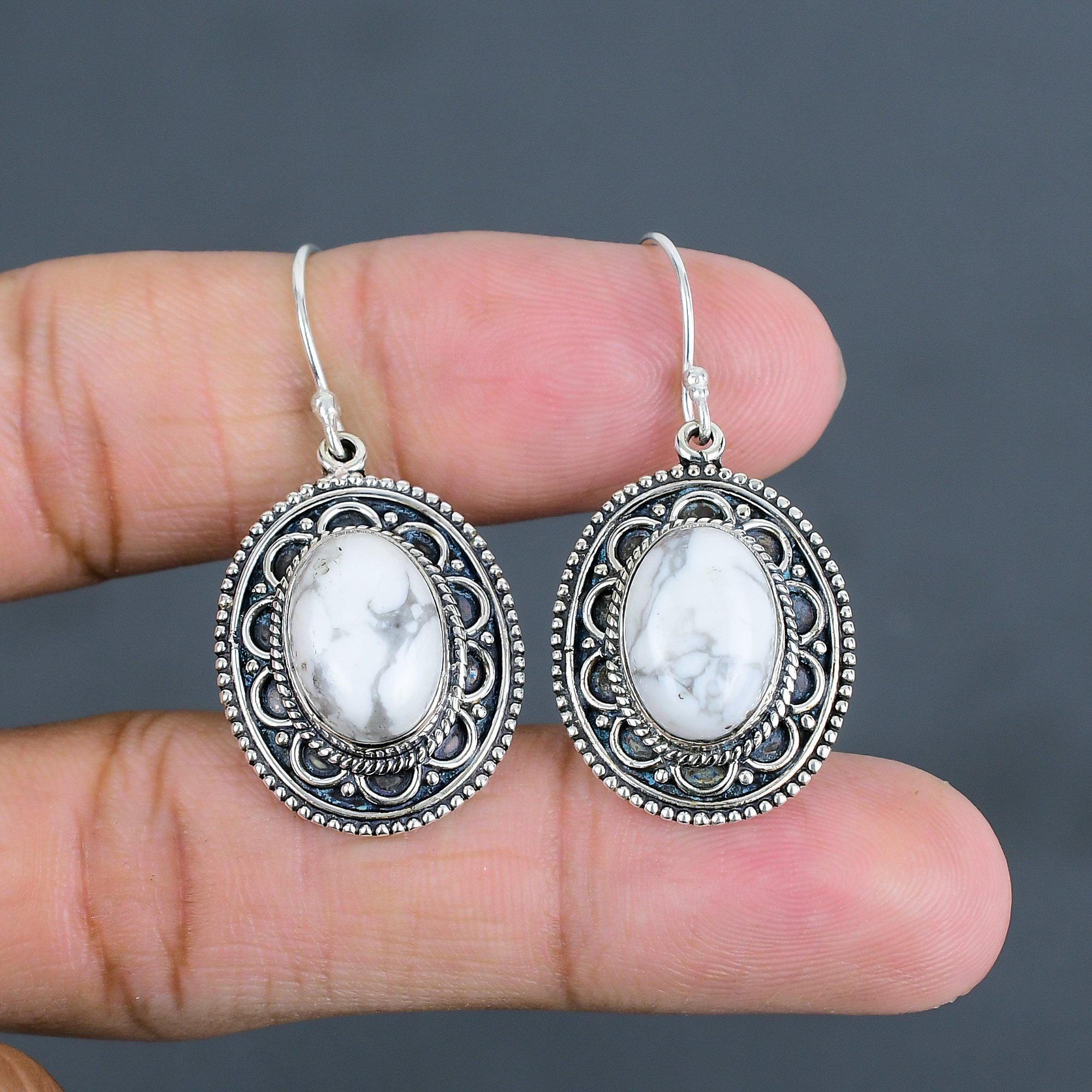 Handmade Howlite Earrings: 925 Sterling Silver Gemstone Jewelry