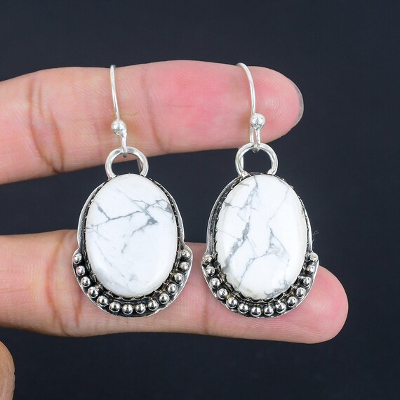 Handmade Howlite Earrings: 925 Sterling Silver Gemstone Dangle