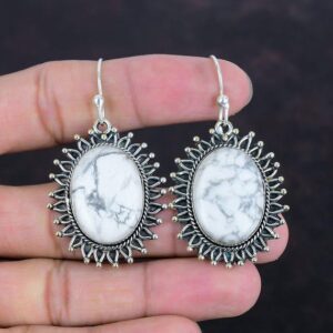 Handmade Howlite Dangle Earrings: 925 Sterling Silver Jewelry