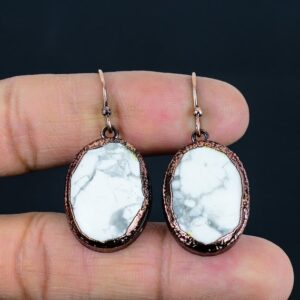 Handmade Howlite Earrings: Electroformed Copper Gemstone Jewelry