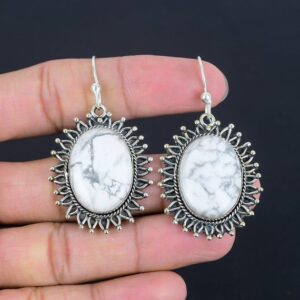 Handmade Howlite Gemstone Earrings: 925 Sterling Silver Dangle Jewelry