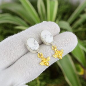 Handmade Howlite Gemstone Earrings: 925 Sterling Silver, 18K Gold Plated