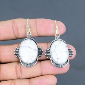 Handmade Howlite Earrings: Sterling Silver Antique Style Gemstone Jewelry