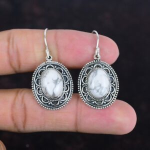 Handmade Howlite Earrings: Vintage 925 Sterling Silver Gemstone Jewelry