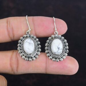 Handmade Howlite Earrings: Vintage 925 Sterling Silver Gemstone Jewelry