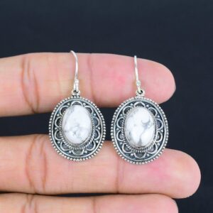Handmade Howlite Earrings: Vintage 925 Sterling Silver Gemstone Jewelry