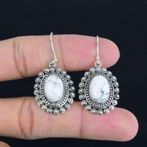 Handmade Howlite Earrings: Vintage 925 Sterling Silver Gemstone Dangles
