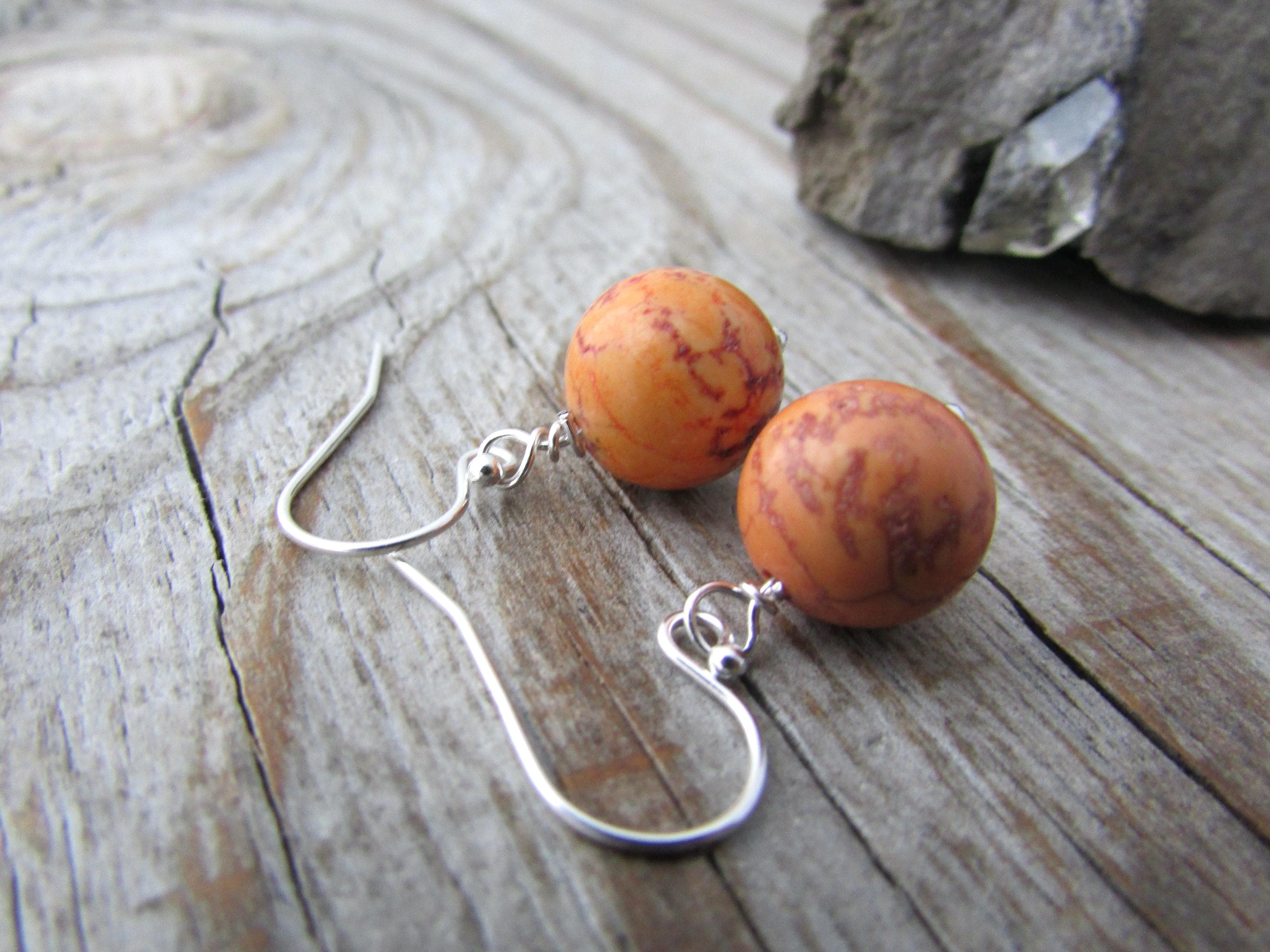 Orange Earrings, Dyed Howlite, Stone Dangle Earrings