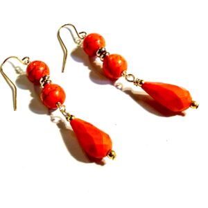 Orange Howlite Earrings - Gold Jewelry - Hipster Jewellery - Gemstone - Handmade - Gift - Carmal - Pierced - Dangle
