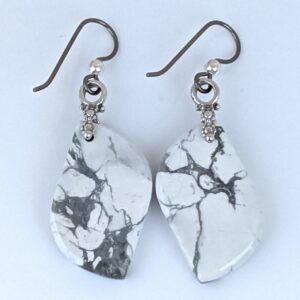 Oxidized Sterling Silver Howlite Earrings, Unique Stone Jewelry