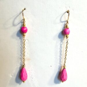 Pink Howlite Earrings - Gold Jewelry - Hipster - Modern - Gemstone - Chain - Dangle - Pierced - Handmade - Gift - Carmal