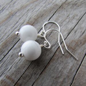 Howlite Earrings, Simple White Gemstone, Dangle Earrings, Sterling Silver