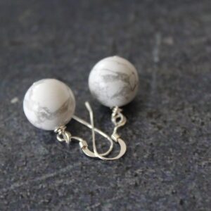 Sterling Silver Howlite Earrings: 12mm White Globe Beads