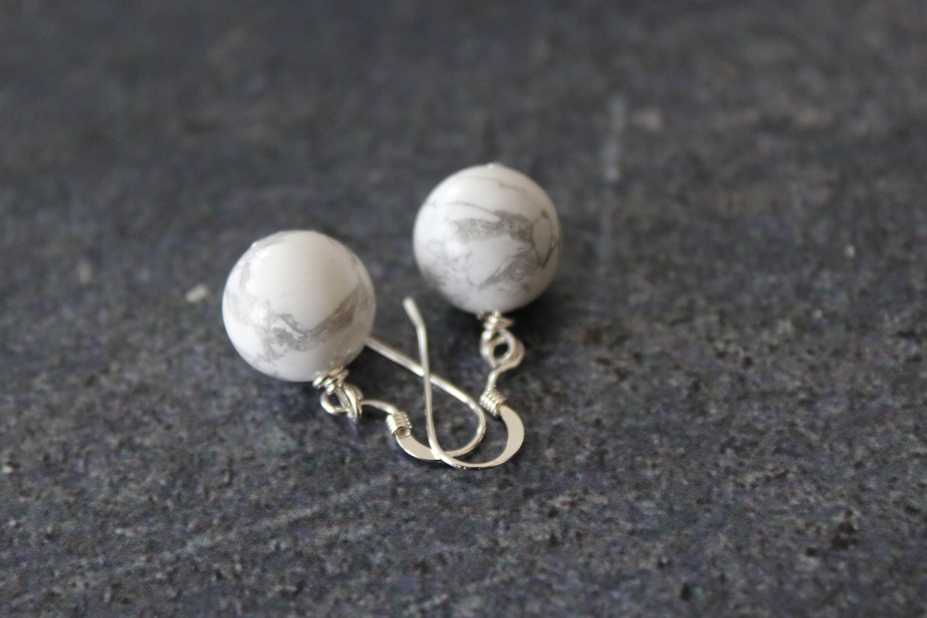 Sterling Silver Howlite Earrings: 12mm White Globe Beads Sterling Silver Howlite Earrings: 12mm White Globe Beads