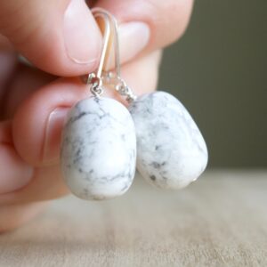 Sterling Silver Howlite Earrings: Natural Gemstone Leverback Dangles