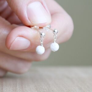 Sterling Silver Howlite Earrings: White Stone Studs, Anxiety Relief