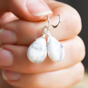 Sterling Silver White Howlite Teardrop Earrings: Anxiety Relief Jewelry