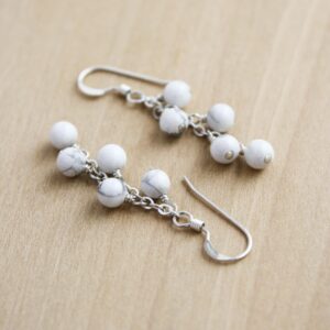 Sterling Silver White Howlite Earrings: Gemstone Dangle Cluster