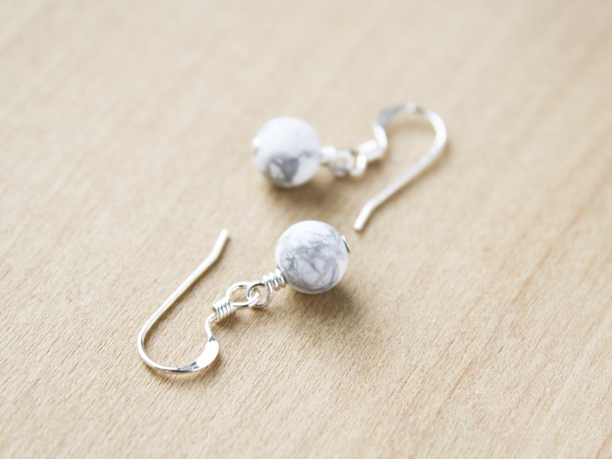 Sterling Silver White Howlite Earrings: Calming Anxiety Stone Sterling Silver White Howlite Earrings: Calming Anxiety Stone