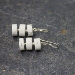 White Howlite Heishi Earrings: Sterling Silver Beaded Jewelry