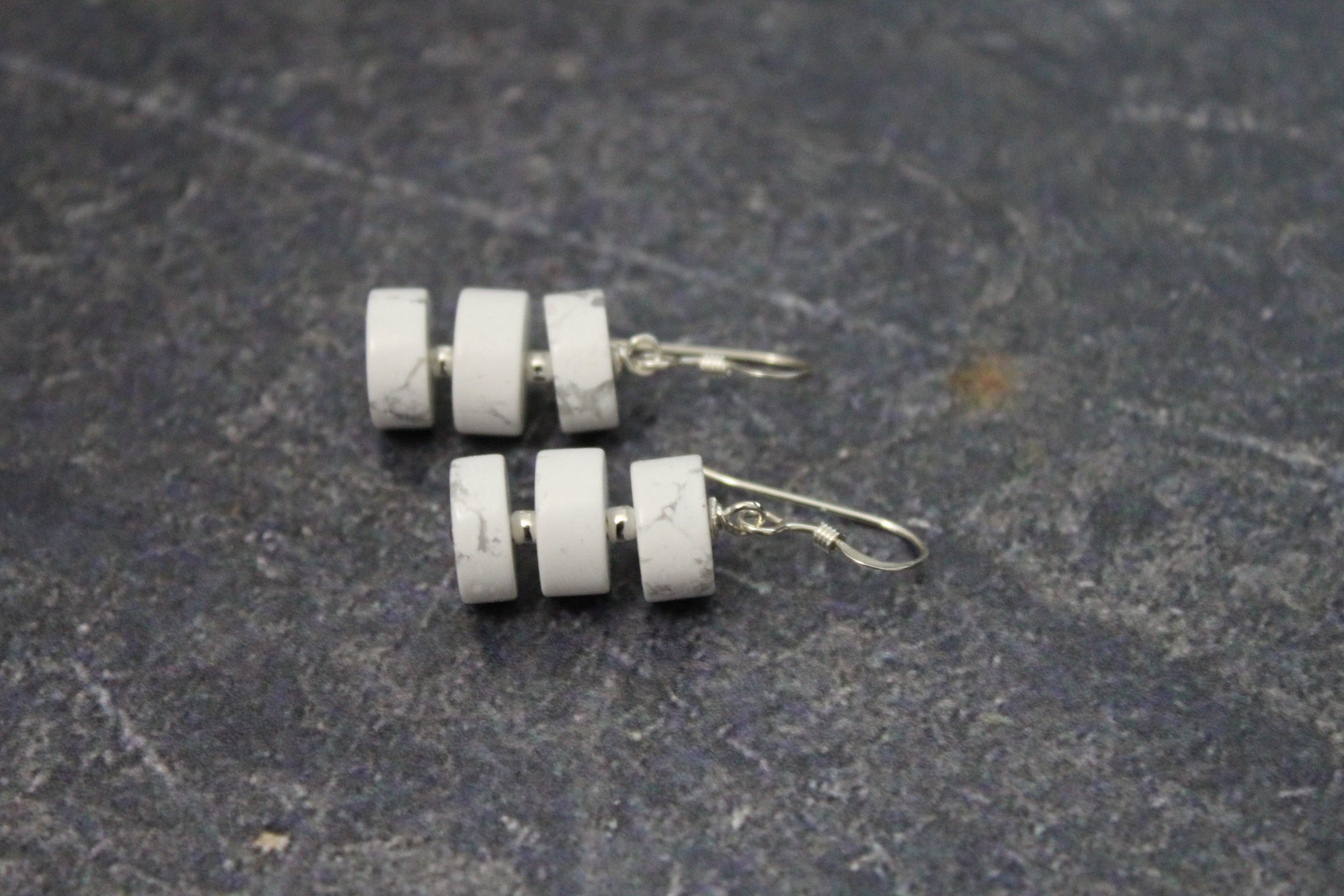 White Howlite Heishi Earrings: Sterling Silver Beaded Jewelry