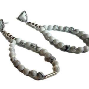 White Earrings - Silver Jewelry - Howlite Gemstone Jewellery - Everyday - Fashion - Beaded - Handmade - Gift - Studs