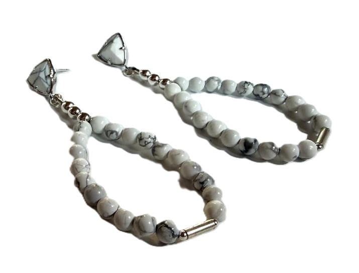 White Earrings - Silver Jewelry - Howlite Gemstone Jewellery - Everyday - Fashion - Beaded - Handmade - Gift - Studs