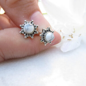 White Howlite Sterling Silver Stud Earrings, Southwest Flair