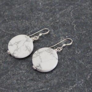 White Howlite Sterling Silver Circle Earrings