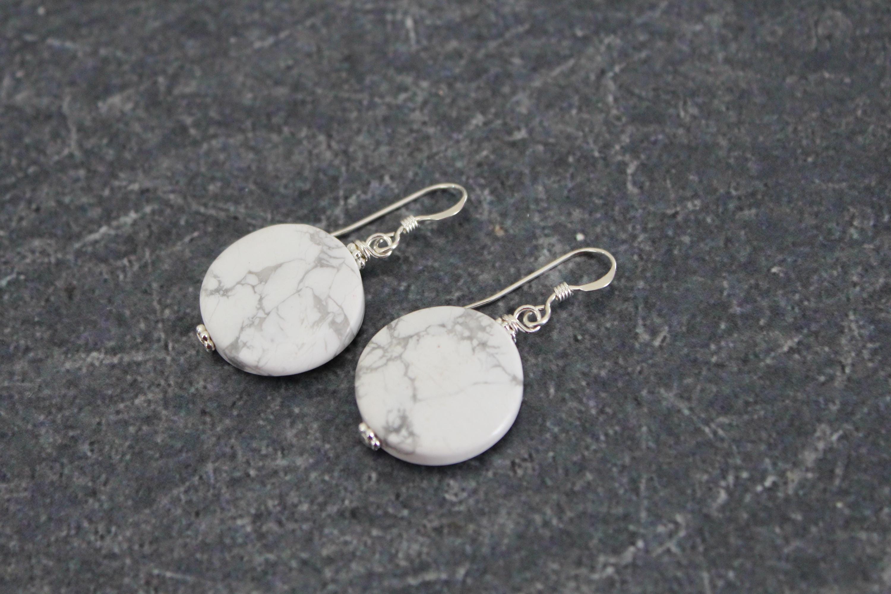 White Howlite Sterling Silver Circle Earrings