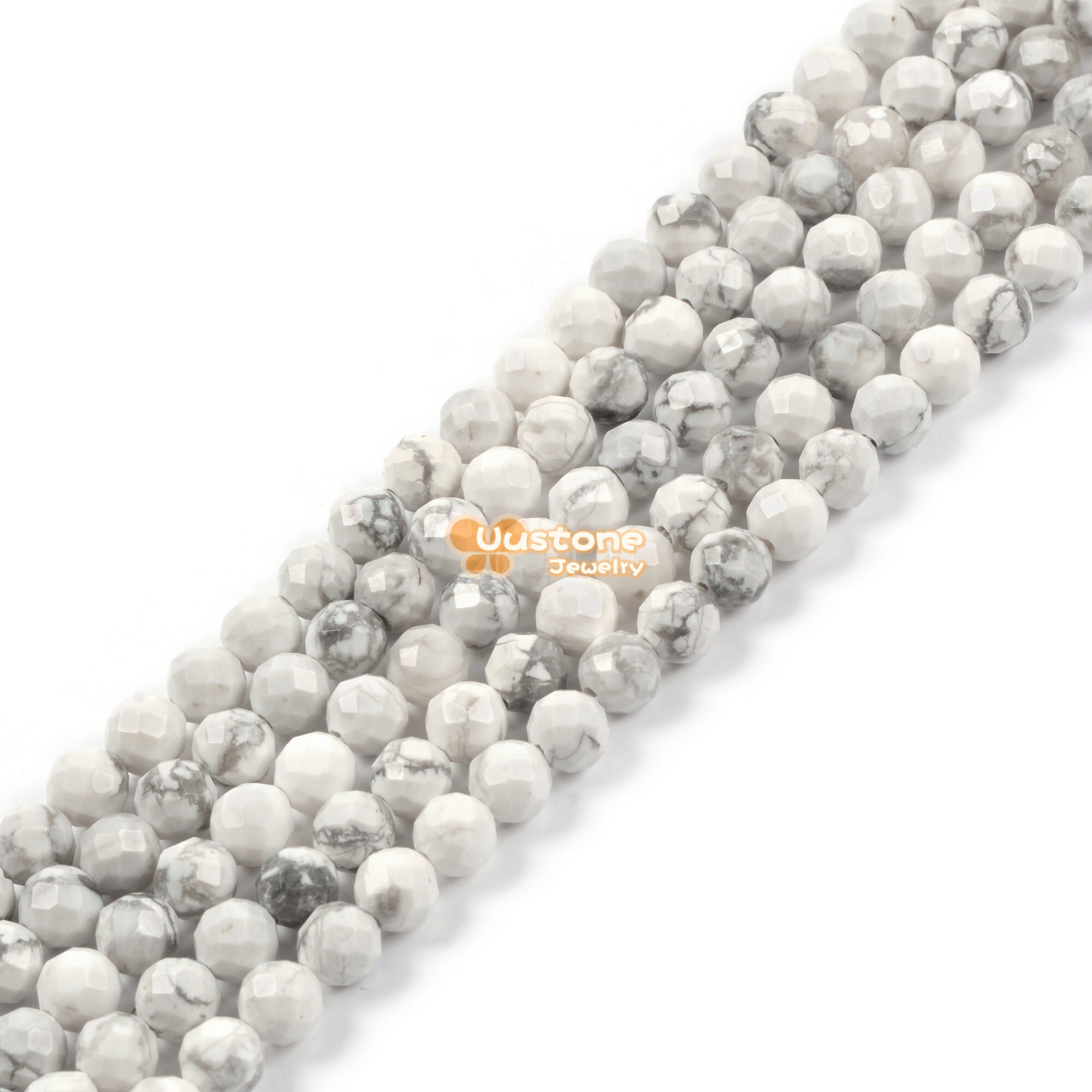 02771 3.7mm To 4.7mm Faceted White Howlite Round Sphere Loose Beads Diy Jewelry Making Strand 15.5-16"