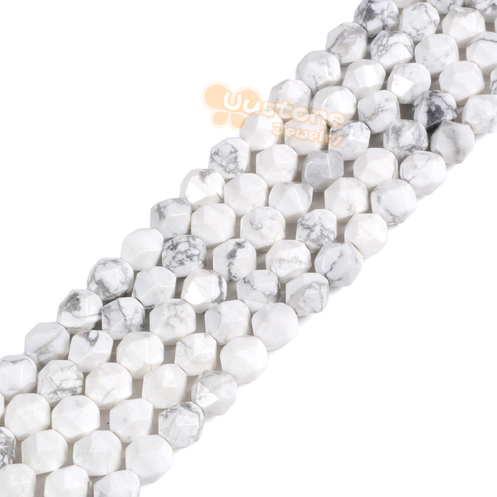 6mm White Howlite Gemstone Triangle Faceted Round Loose Beads Strand 15.5" Diy Jewelry Making