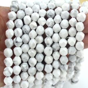 7x8mm Natural White Howlite Beads, Star Cut Faceted White Howlite Beads, Loose Gemstone Beads, Wholesale Supplies--14.5inches--45pcs---NS07 7x8mm Natural White Howlite Beads, Star Cut Faceted White Howlite Beads, Loose Gemstone Beads, Wholesale Supplies--14.5inches--45pcs---NS07