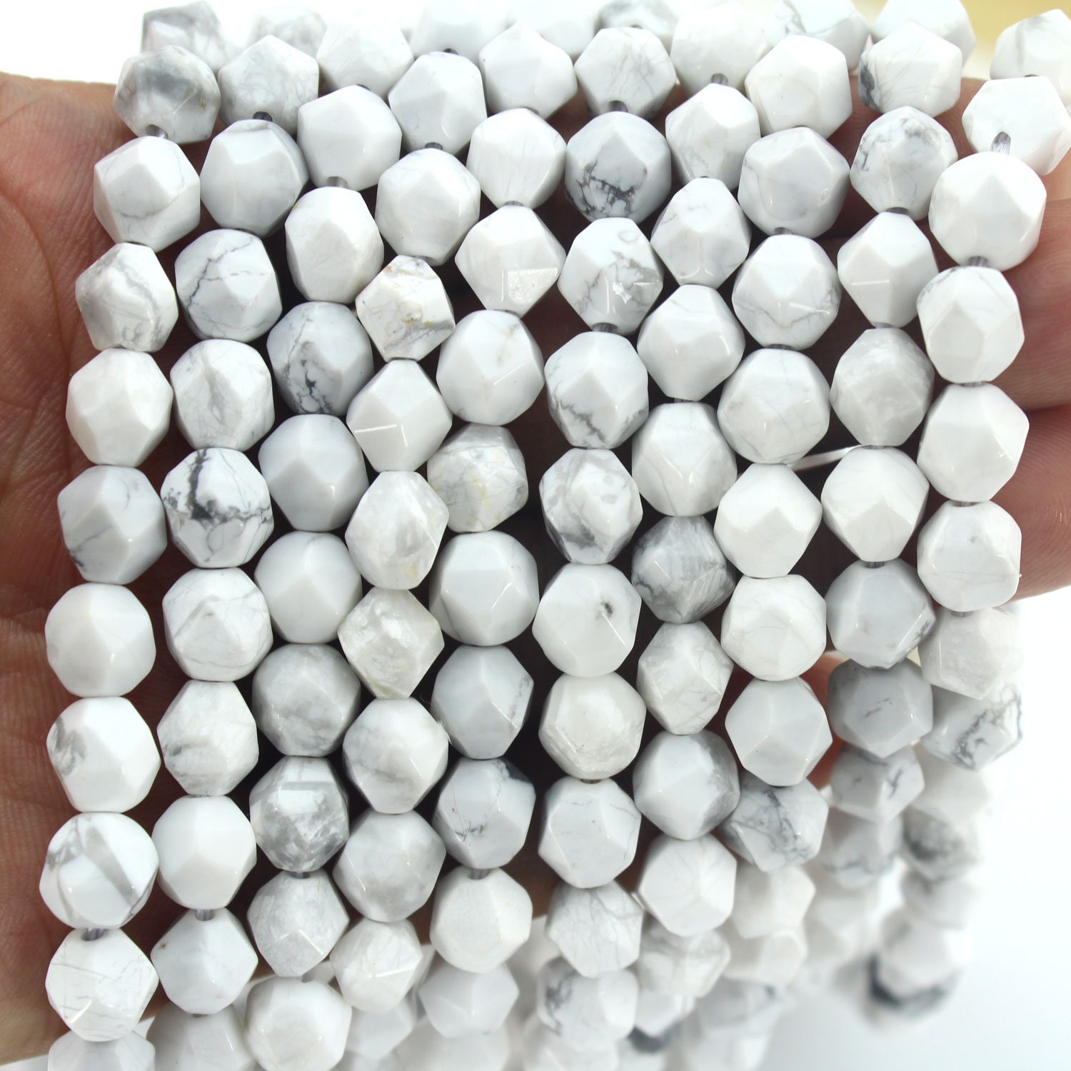 7x8mm Natural White Howlite Beads, Star Cut Faceted White Howlite Beads, Loose Gemstone Beads, Wholesale Supplies--14.5inches--45pcs---ns07