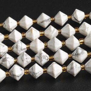 8MM White Howlite Beads Grade AA Genuine Natural Gemstone Bicone Faceted Loose Beads 15"/7.5" Bulk Lot Options (126716) 8MM White Howlite Beads Grade AA Genuine Natural Gemstone Bicone Faceted Loose Beads 15"/7.5" Bulk Lot Options (126716)